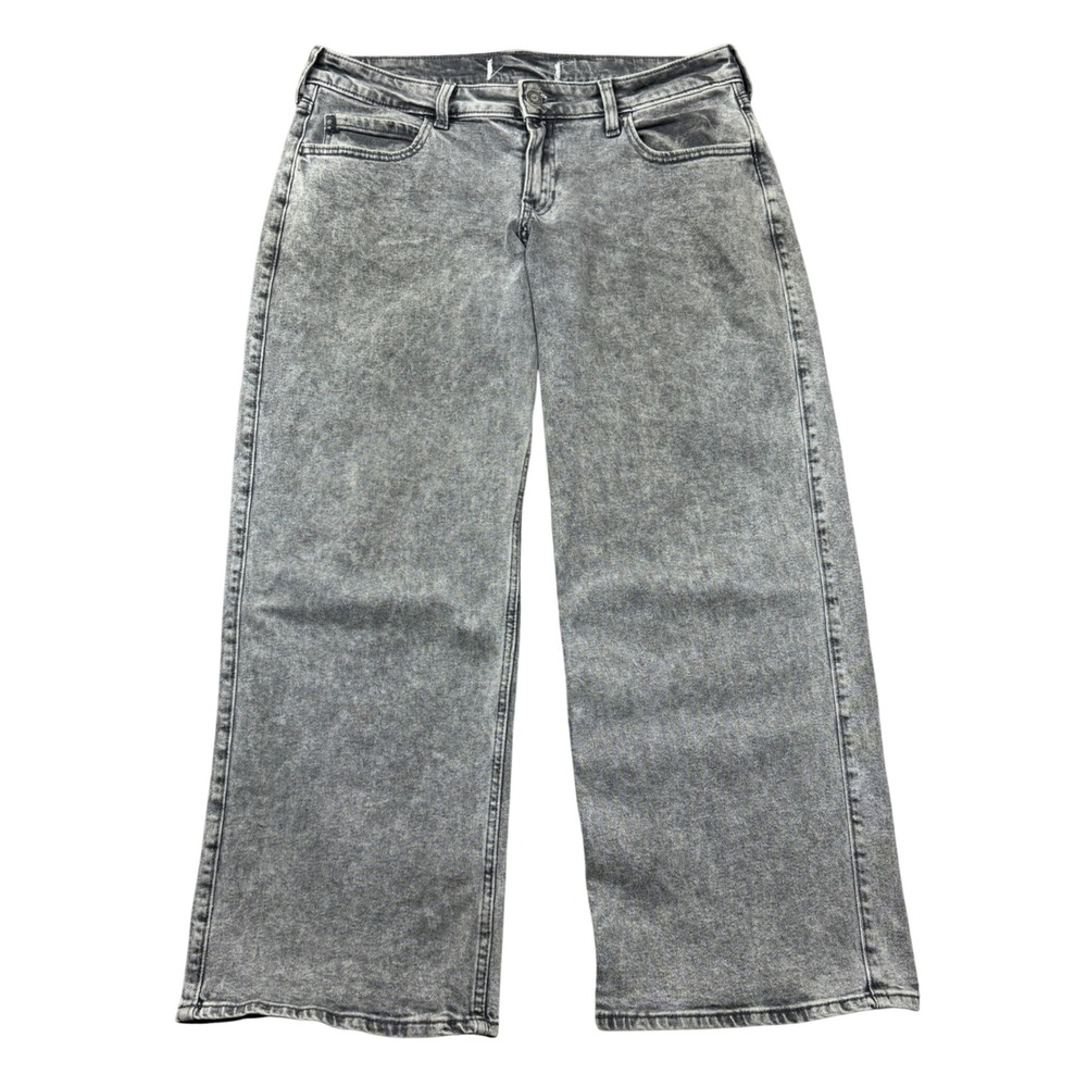 Hollister Womens 34x29 Wide Leg Baggy High Rise Denim Jeans Grey Acid Wash
